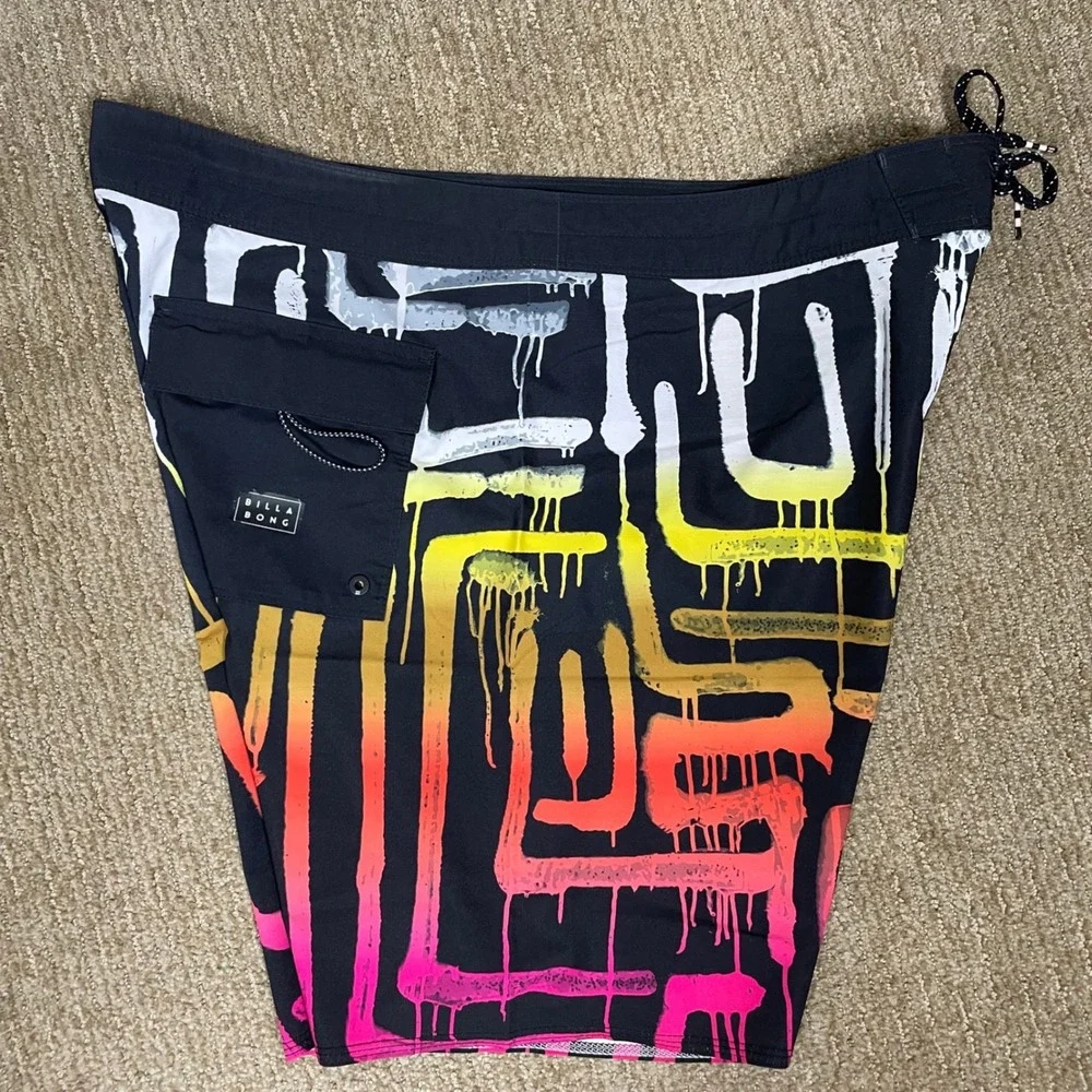 Billabong Board Shorts Mens 38‎ Black Neon Graffiti Airlite Sundays Excellent